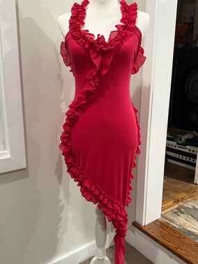 MURCI pink Ruffled Asymmetric Halter Dress